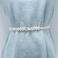 Bowknot Белые пластиковые цепочки на талию с бусинами из искусственного жемчуга, Сплав с застежками, платина, бантом, 650 мм