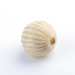 Beige Round Plating Acrylic Beads, Golden Metal Enlaced, Beige, 16.5x16mm, Hole: 2mm, about 200pcs/500g