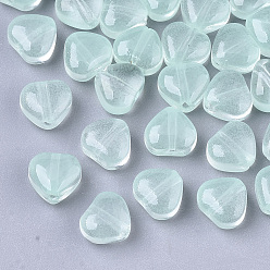Aquamarine Transparent Spray Painted Glass Beads, Heart, Imitation Jelly, Aquamarine, 6x6x4mm, Hole: 0.9mm