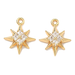 Прозрачный Подвески в виде звезд из латуни с микропаве из кубического циркония, без никеля , реальный 18 k позолоченный, прозрачные, 15x13x4 мм, отверстие : 1.4 мм