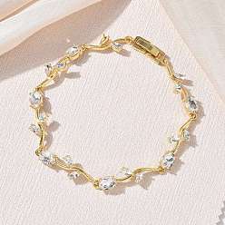 Claro Pulseras de eslabones de flores de latón y cristal, chapado en rack, larga duración plateado, sin plomo y el cadmio, real 18 k chapado en oro, Claro, 8.11 pulgada (20.6 cm)