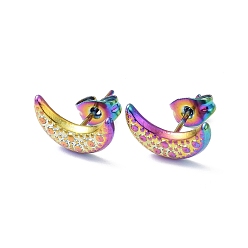 Rainbow Color Ионное покрытие (ip) 304 серьги-гвоздики из нержавеющей стали для женщин, луна, Радуга цветов, 12.8x8 мм, штифты : 0.8 мм