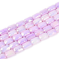 Сливовый Антикоррозийные гальванические стеклянные бусины, имитация драгоценных камней, прямоугольные, с покрытием AB цвета, граненые, два тона, слива, 7x4~4.5x3 мм, отверстие : 0.9~1 мм, около 55~56 шт / нитка, 14.96~15.16'' (38~38.5 см)