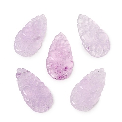 Lilac Natural Quartz Carved Pendants, Teardrop Charms, Dyed, Lilac, 33x17.5x3.5mm, Hole: 0.8mm