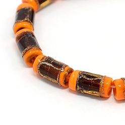 Dark Orange Handmade Gold Sand Lampwork Column Beads Strands, Dark Orange, 16x8mm, Hole: 1mm, about 20pcs/strand, 13.77 inch