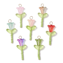 Золотой Стеклянные подвески, тупли, с 304 штифтами из нержавеющей стали с плоской головкой и бисером, cmешанных цветов, золотые, 32.5x14x6 мм, отверстие : 2.5 мм