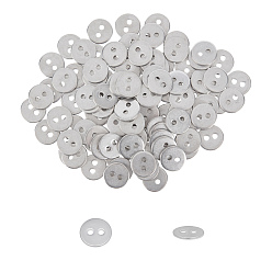 Stainless Steel Color 304 Stainless Steel Buttons, 2-Hole, Flat Round, Stainless Steel Color, 12x1mm, Hole: 2mm, 100pcs/box