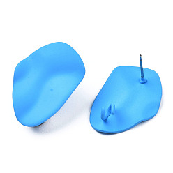 Dodger Blue Spray Painted Iron Stud Earring Findings, with Vertical Loops, Twist Oval, Dodger Blue, 26x18mm, Hole: 3mm, Pin: 0.7mm