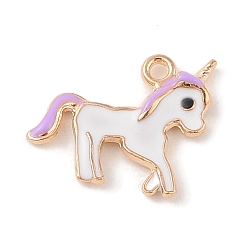 Сливовый Подвески из эмали и сплава, золотой свет, очарование единорога, слива, 14x17x2.5 мм, отверстие : 1.5 мм