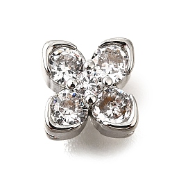 Платина Латунные микро проложить кубического циркония бусы, без кадмия, без никеля и без свинца, цветок, платина, 8x8x4 мм, отверстие : 0.7 мм