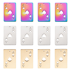 (52) Непрозрачная лаванда 18шт. 3 цвета 201 подвеска из нержавеющей стали, прелести игральных карт, туз пик, разноцветные, 28x18x1.5 мм, отверстие : 1.5 мм, 6 шт / цвет