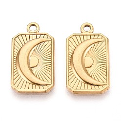 Настоящее золото 18K 304 подвески из нержавеющей стали, прямоугольник с лунным шармом, ионное покрытие (ip), реальный 18 k позолоченный, 24x13.5x2 мм, отверстие : 1.8~2 мм