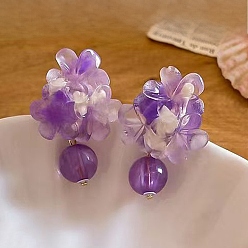 Pflaume Ohrstecker in Blumenform aus Kunstharz für Damen, mit Messingstift, Pflaume, 28 mm