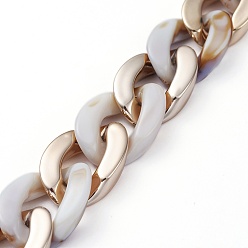 (404) Непрозрачное AB Кислое яблоко Пластиковая цепочка ручной работы ccb, с акриловыми связующими кольцами, имитация драгоценных камней, для изготовления цепочек для сумочек, золотые, цветочный белый, ссылка: 22~23x16~17x5 mm, 39.37 дюйм (1 м) / прядь