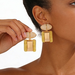 Wheat Alloy Resin Stud Earrings for Women, Square, Golden, Wheat, 40x25mm