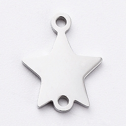 Нержавеющая Сталь Цвет Не тускнеющие 304 звенья из нержавеющей стали для изготовления ювелирных изделий, ручная полировка, звезда, цвет нержавеющей стали, 10x8.5x1 мм, отверстие : 0.8 мм