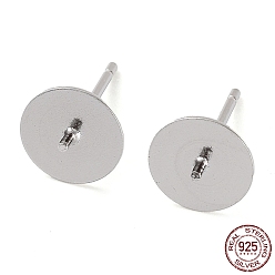 Платинированный Родиевое покрытие 925 фурнитура для сережек-пусетов из стерлингового серебра, плоская подушечка, для полуразрушенной бусины, с печатью s925, Реальная платина, 13x8 мм, штифты : 0.7 мм