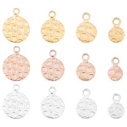 Mixed Color PVD Vacuum Plating 304 Stainless Steel Charms, Flat Round, Bumpy, Mixed Color, 9.5x6x0.7mm, Hole: 1.8mm, 48pcs/box