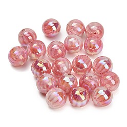 Light Coral UV Plating Opaque Resin & Glitter Powder Beads, Iridescent, Round, Light Coral, 16mm, Hole: 2mm