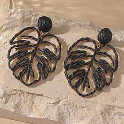 Черный Серьги-гвоздики из железной рафии, лист, золотой свет, с 316 штифтов из нержавеющей стали, чёрные, 70x45 мм