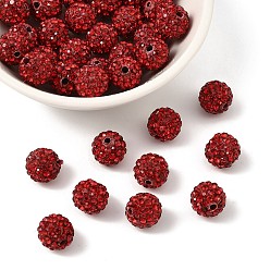 Светло-сиамский Бусины со стразами, полимерная глина , класс А, круглый Pave дискотечный шар бисер, Light Siam, С. 12 (1.8~1.9 мм), 10 мм, отверстие : 1.5 мм