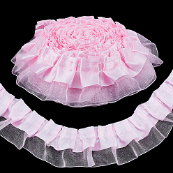 Бледно-Розовый 20м полиэстеровая кружевная лента с морщинами, двухслойная кружевная отделка, аксессуары для одежды, розовый жемчуг, 1-5/8 дюйм (42 мм)