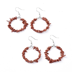 Камень с Пылевым Золотом Серьги из синтетического золота, с платиновыми латунь серьги крючки, круглые кольца, 51.2~56.2 мм , штифт: 0.5 мм