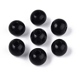 Черный Круглые бусины из натурального дерева схима, окрашенные распылением, чёрные, 11.8~12.5x11 мм, отверстие : 2.5~3 мм