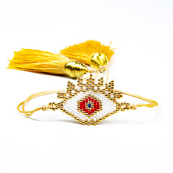 Красный Браслеты из стеклянных бусин в стиле бохо от сглаза, плетеные браслеты из бисера для женщин, с кистями, красные