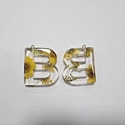 Letter B Подвески из прозрачной эпоксидной смолы, подвески-буквы с петлями, В письме, 42x35x8 мм, отверстие : 2 мм