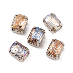 Платина Шить на горный хрусталь, многожильные звенья из стекла, хрусталя и стразов, с настройками латуни, аксессуары для одежды, граненые, прямоугольные, платина, 8x6x5 мм, отверстие : 0.9 мм