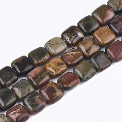 Picasso Jasper Natural Picasso Stone/Picasso Jasper Beads Strands, Flat Slice Square Beads, 10~10.5x10~10.5x4.5~5.5mm, Hole: 1mm, about 38~39pcs/strand, 15.3 inch