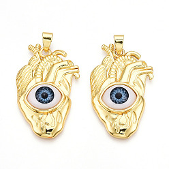 Настоящее золото 18K Подвески латуни cmолы, Сердце с глаз, реальный 18 k позолоченный, 37.5~38x24x7~7.5 мм, отверстие : 3.5x6 мм