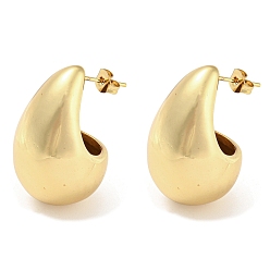 Золотой 304 серьги-гвоздики из нержавеющей стали для женщин, слеза, золотые, 32x19 мм