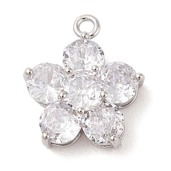Платинированный Подвески из прозрачного стекла с инкрустацией из латуни, цветок, Реальная платина, 20x17.5x8 мм, отверстие : 2 мм