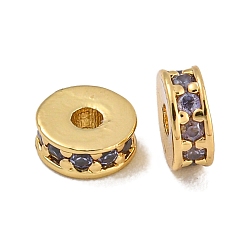 Лавандовый румянец Стойки обшивки латунь микро проложить кубического циркония бусы, без свинца и без кадмия, долговечный, реальный 18 k позолоченный, круглые, лавандовый румянец, 5x2 мм, отверстие : 1.5 мм