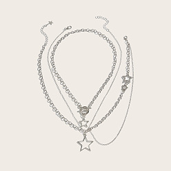 Серебро Кулон в форме звезды из цинкового сплава 3 многослойные ожерелья для женщин, серебряные, 16.54 дюйм ~ 20.08 дюйм (42~51 см), 3 шт / комплект