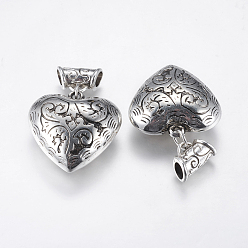Antique Silver Heart Tibetan Style Alloy Pendants, Antique Silver, 48mm, Hole: 5.5mm, Heart: 33.5x33x15mm
