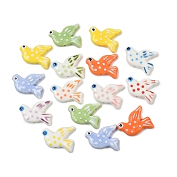 Mixed Color Handmade Porcelain Beads, Dove with Polka Dot, Hand Painted, Famille Rose Porcelain, Mixed Color, 21.5x28.5x6mm, Hole: 2mm