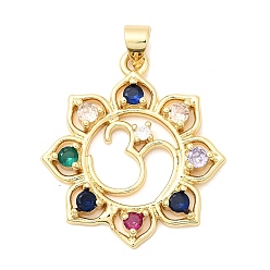 Настоящее золото 18K Латунные микро проложить кубического циркония подвески, цветок с ом-амулетами, долговечный, стойки покрытие, без свинца и без кадмия, реальный 18 k позолоченный, 27.5x25x3.5 мм, отверстие : 4x3.5 мм