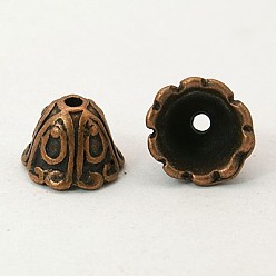 Red Copper Tibetan Style Alloy Bead Caps, Cadmium Free & Nickel Free & Lead Free, Red Copper, 15x11mm, Hole: 2mm, Inner Diameter: 10mm, about 460pcs/1000g