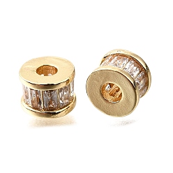 Золотой Колонна латунные микро-паве кубические циркониевые разделительные бусины, стойки покрытие, долговечный, золотые, 6x4.5 мм, отверстие : 2 мм