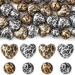 Couleur Mélangete 32 pièces 4 styles perles acryliques imprimées, rond et cœur à motif léopard, couleur mixte, 15.5~19.5mm, Trou: 2mm, 8 pcs / style
