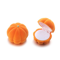 Pumpkin Flocking Jewelry Boxes, with Sponge Inside, for Earrings, Rings and Pendants, Dark Orange, Pumpkin Pattern, 4.5x6.2cm