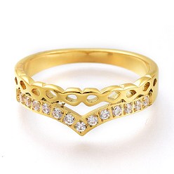 Золотой 304 палец кольца из нержавеющей стали, с четким кубического циркония, широкая полоса кольца, золотые, размер США 6~9, внутренний диаметр: 16~19 мм