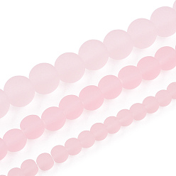 Pink Transparent Glass Beads Strands, Frosted, Round, Pink, 8~8.5mm, Hole: 1.5mm, about 51~53pcs/strand, 14.96 inch~15.55 inch(38~39.7cm)