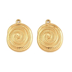 Real 18K Gold Plated 304 Stainless Steel Pendants, Spiral Shell Shape Charms, Ion Plating(IP), Real 18K Gold Plated, 16.5x12.5x1.5mm, Hole: 1mm