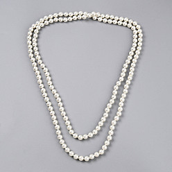 Бежевый 8.2мм длинные ожерелья из круглых бусин из запеченного стекла с перламутровым покрытием, бежевые, 57.48~59.06 дюйм (146~150 см)