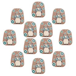 Tan Acrylic Pendants, Owl Printed, Trapezoid, Tan, 43x36x3mm, Hole: 1.6mm, 12pcs/bag