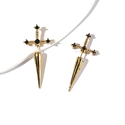 Золотой Серьги-гвоздики из сплава со стразами для женщин, кинжал очарование, золотые, 50x18 мм